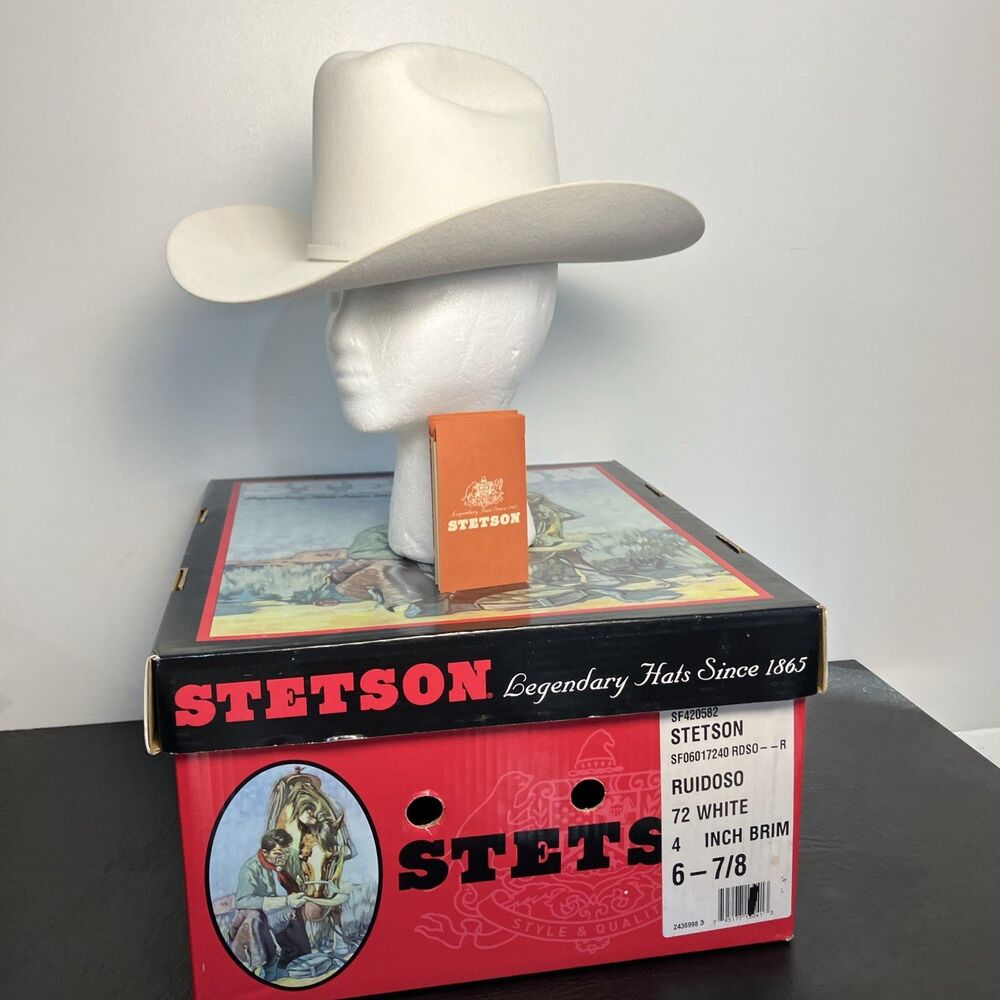 Rare Stetson 6X Beaver Ruidoso Sz 6 7/8 White Cowboy Hat New In Box